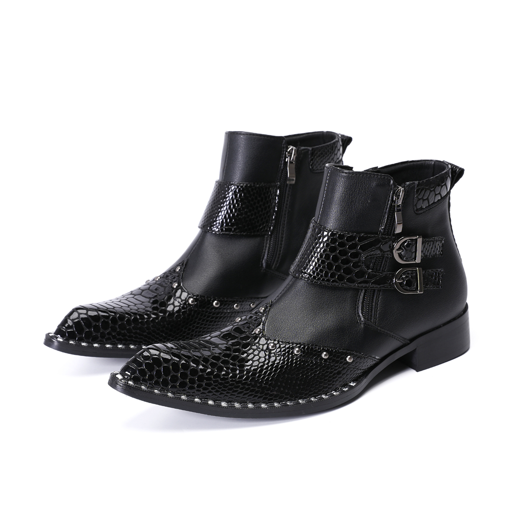 ファッションリベットポインテッドトゥメンズ本革オートバイアン - Mens Fashion Dress のレビューと価格