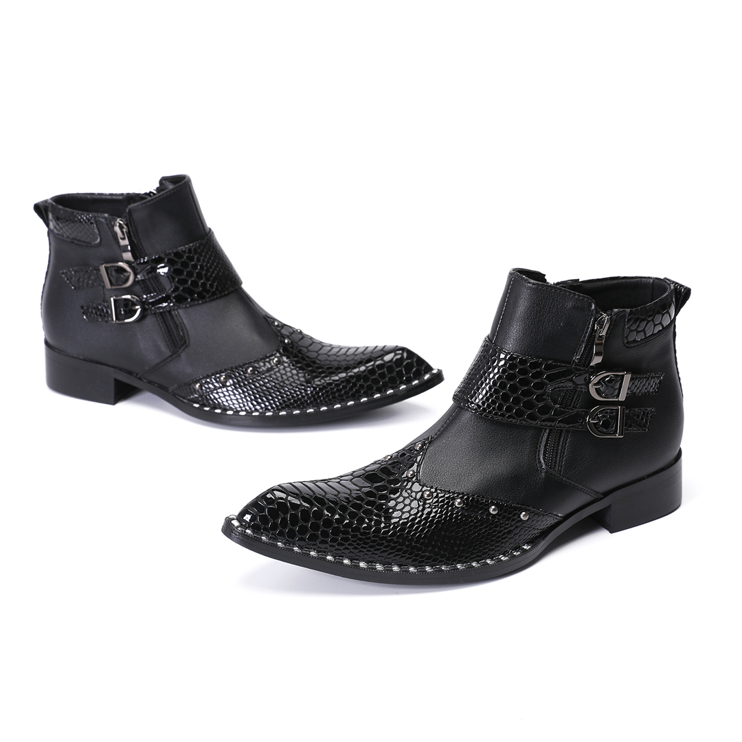 ファッションリベットポインテッドトゥメンズ本革オートバイアン - Mens Fashion Dress のレビューと価格