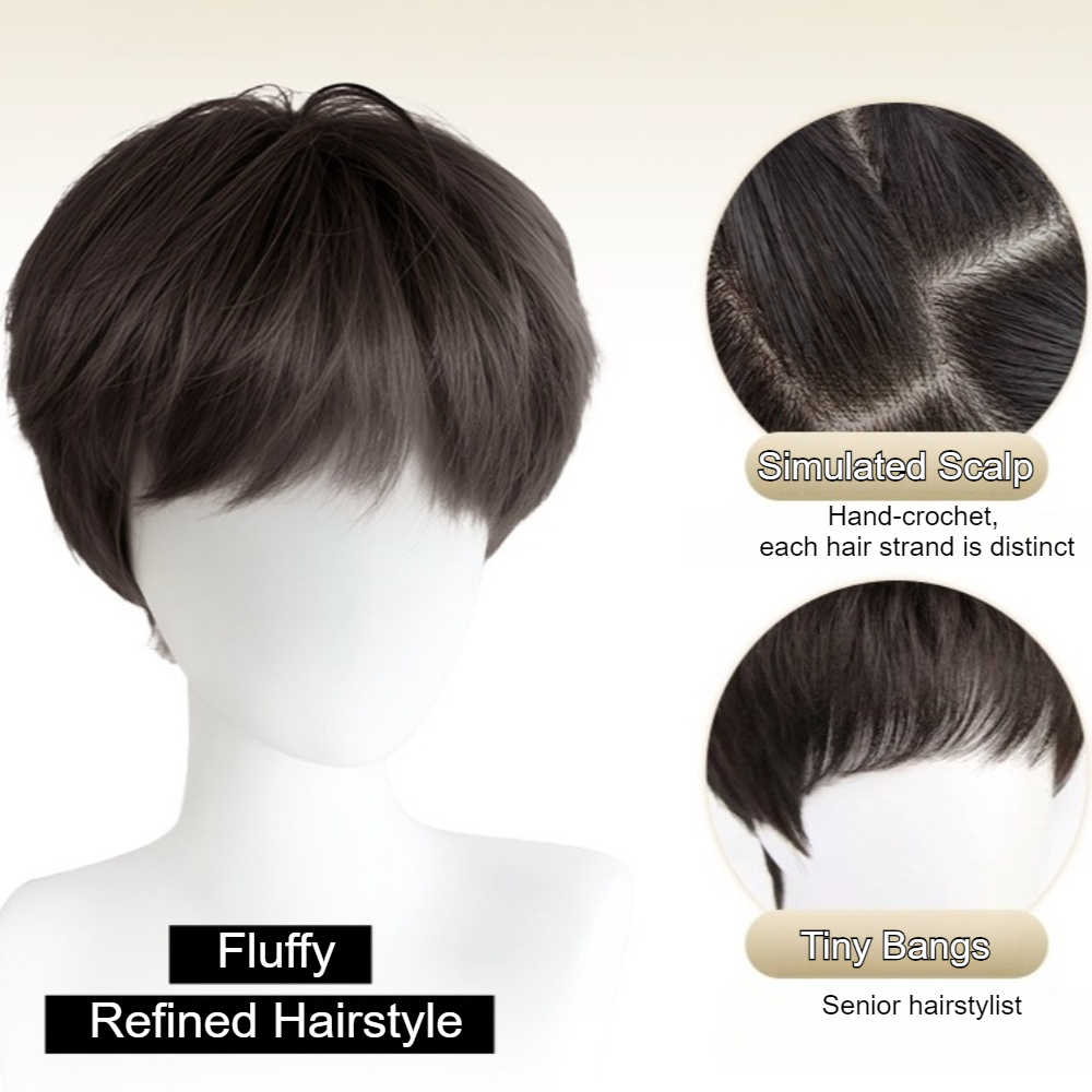メンズ用ファッション合成ストレートヘアウィッグ、ふわふわショ - Men Fashion Korean Style のレビューと価格