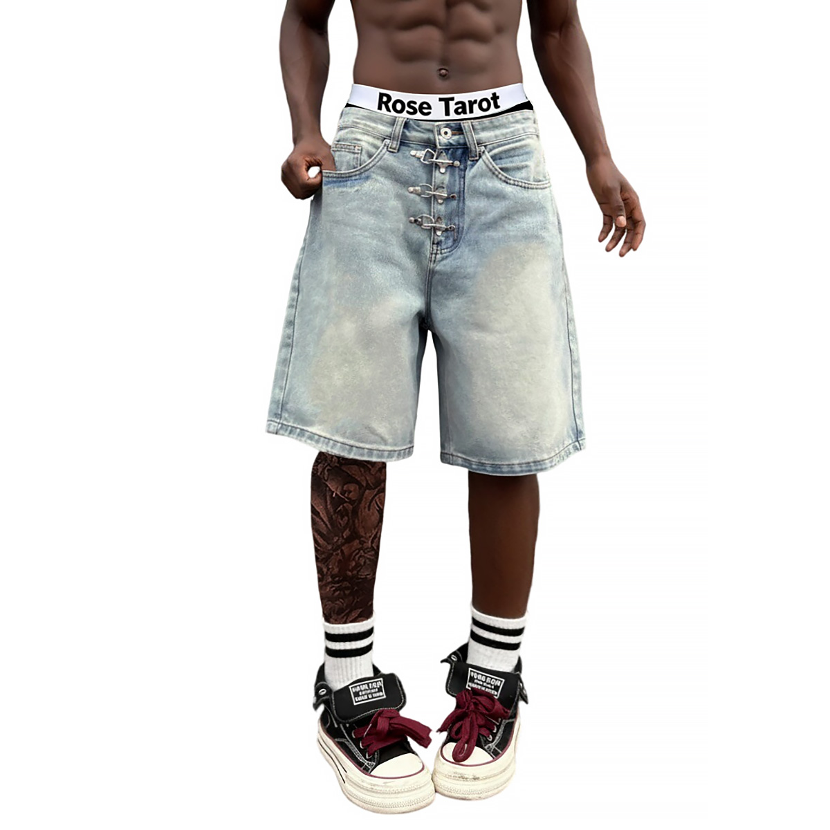 メタルバックル付きショートバギージーンズ メンズ サマー ス - Jeans Pants Fashion Men のレビューと価格