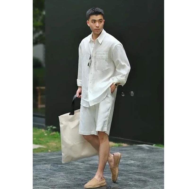 夏のカジュアルセット　リヨセルリネンシャツとショートパンツ　 - Mens Fashion Trend 2026 のレビューと価格