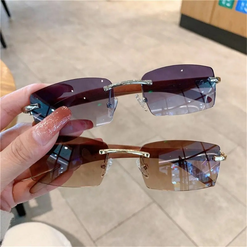 トレンディなパンクサングラスリムレス長方形サングラス男性女性 - Men'S Fashion Rimless Glasses のレビューと価格
