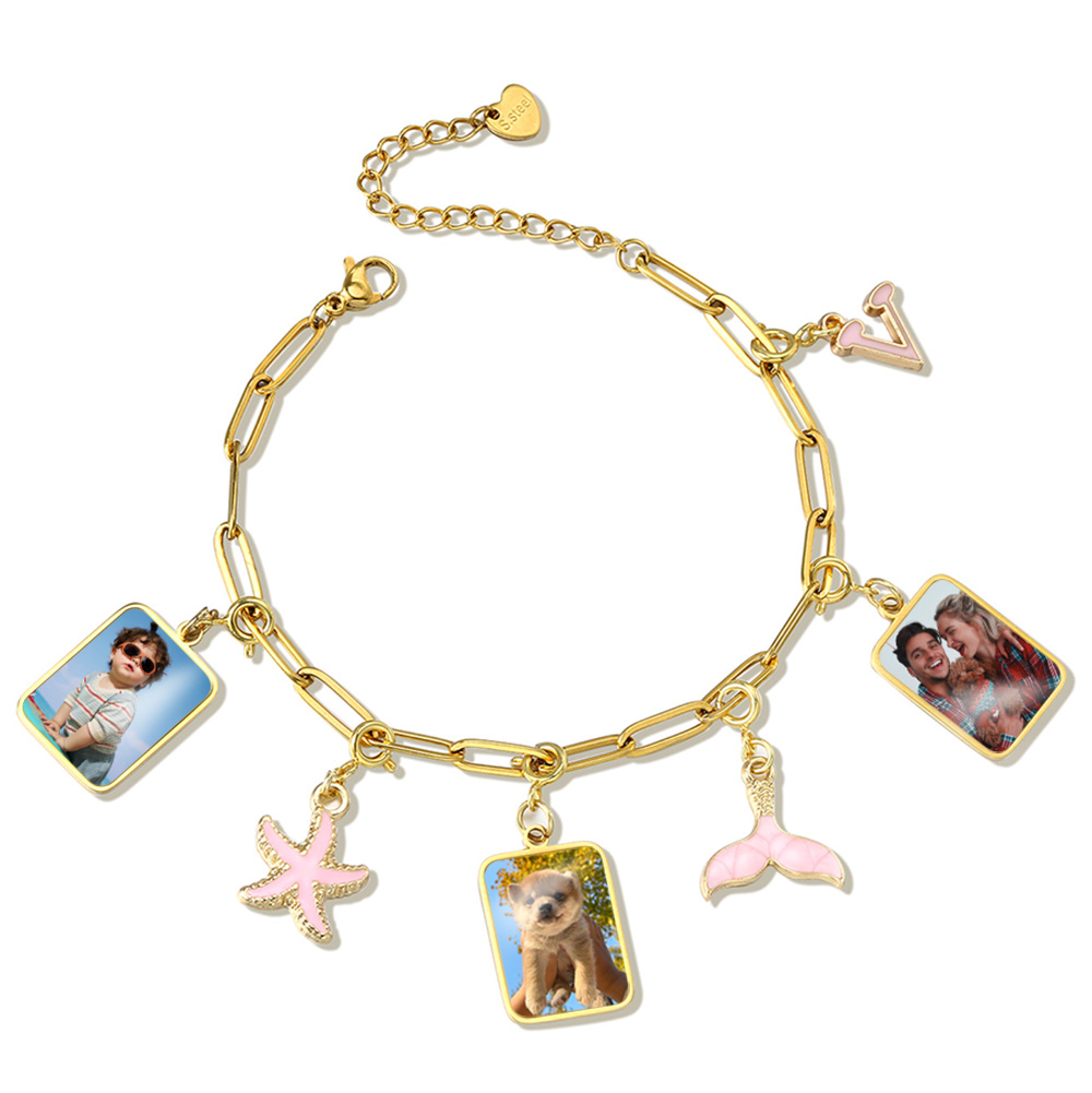 カスタマイズされた写真レターフラグペンダントネックレス女性男 - Men'S Fashion Jewelry Bracelets のレビューと価格