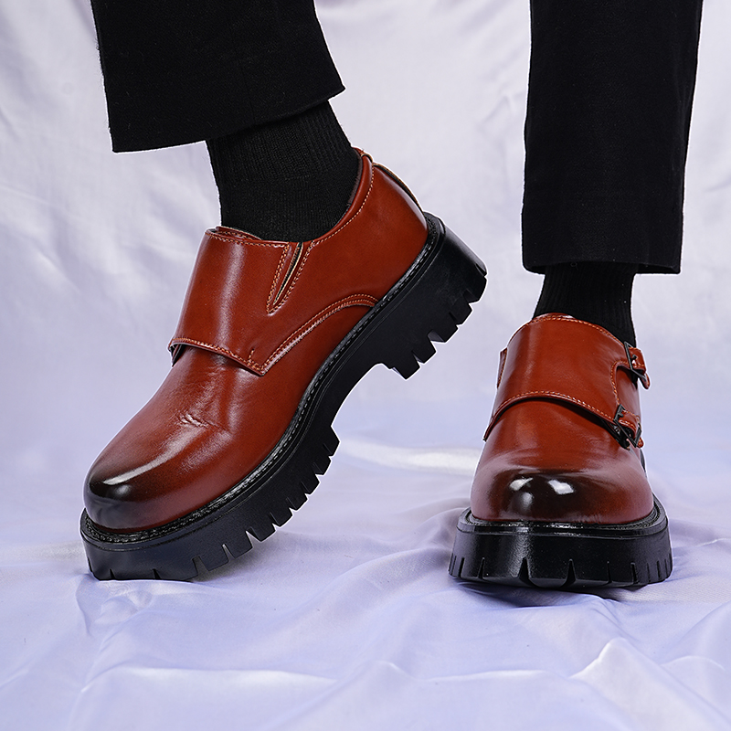 メンズ韓国風厚底モンクシューズファッションダブルバックルエレ - Men Fashion Korean Style のレビューと価格