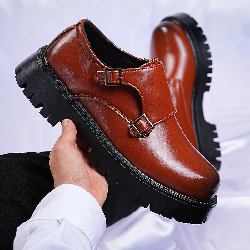 メンズ韓国風厚底モンクシューズファッションダブルバックルエレ - Men Fashion Korean Style のレビューと価格