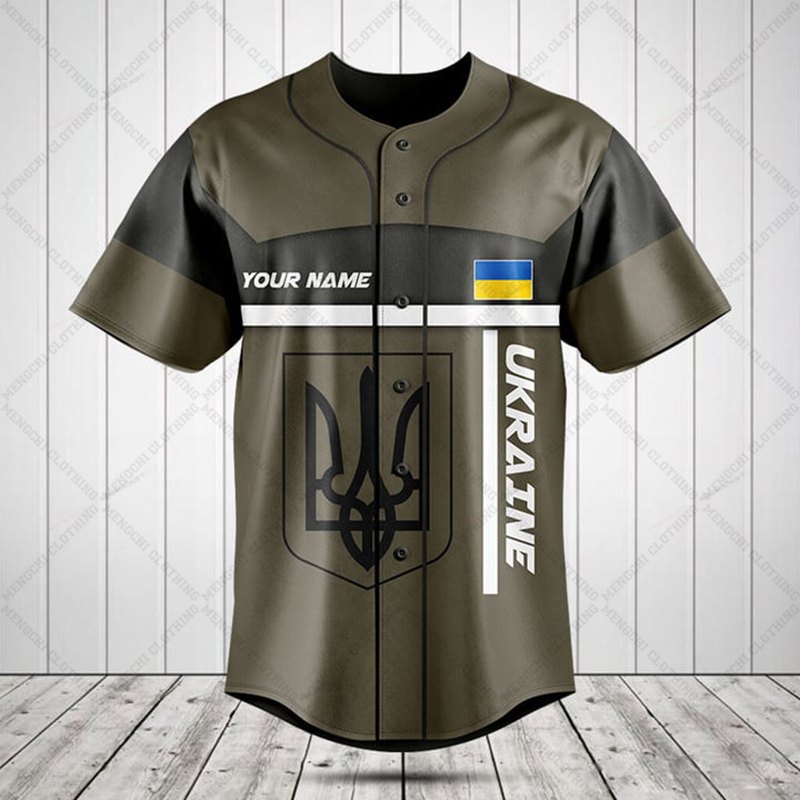 カスタム名ウクライナシールドグラフィックボタンシャツ夏カジュ - Mens Fashion Baseball Jersey のレビューと価格