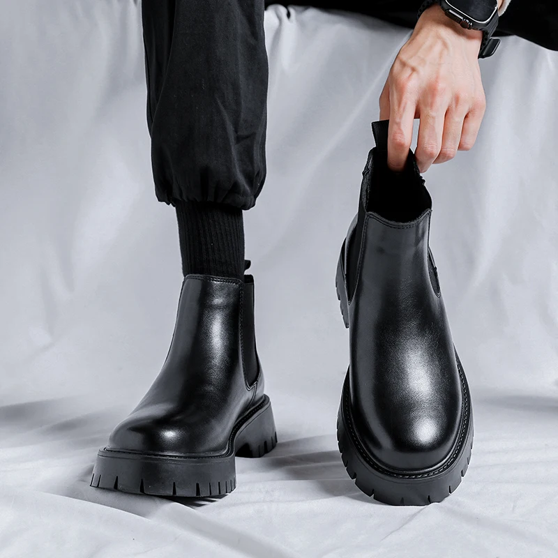 チェルシーブーツファッションレザー紳士靴男性ビジネスドライビ - Mens Fashion Dress Shoes のレビューと価格