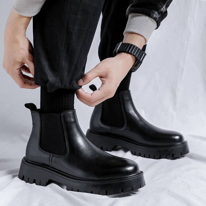 チェルシーブーツファッションレザー紳士靴男性ビジネスドライビ - Mens Fashion Dress Shoes のレビューと価格