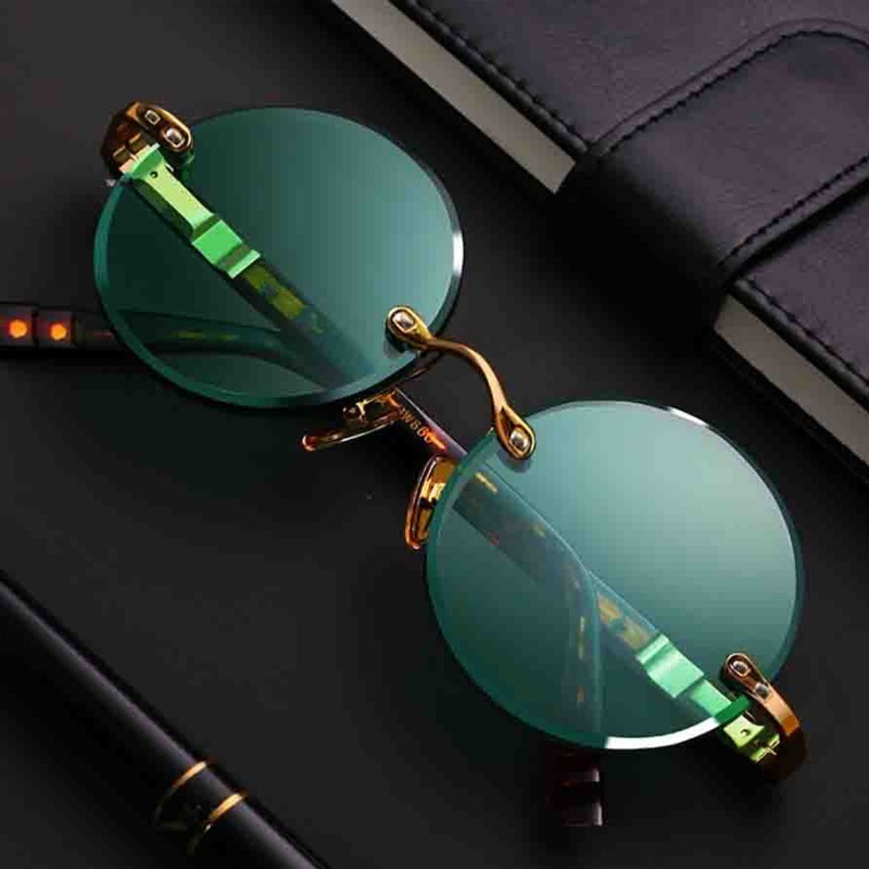 ファッションクラシックリムレスサングラス女性男性ラウンドレン - Men'S Fashion Rimless Glasses のレビューと価格