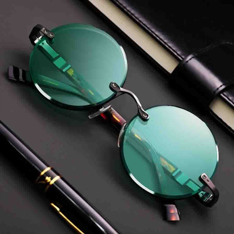 ファッションクラシックリムレスサングラス女性男性ラウンドレン - Men'S Fashion Rimless Glasses のレビューと価格