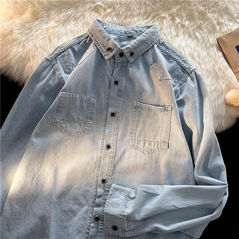男性と女性のための韓国スタイルのデニムシャツ,長袖,シングル - Men Fashion Korean Style のレビューと価格