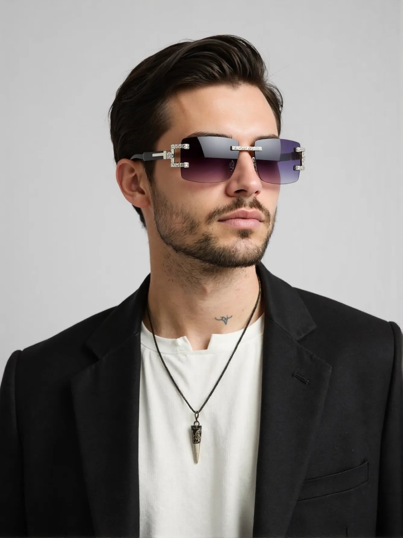 ウッドレッグレトロファッションサングラストレンドダイヤモンド - Men'S Fashion Rimless Glasses のレビューと価格