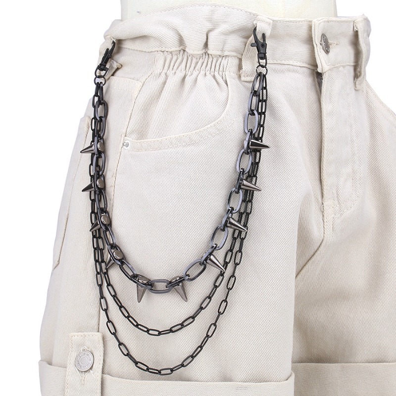 ヒップホップ パンクロック メタルパンツ ウエストチェーン  - Jeans Pants Fashion Men のレビューと価格