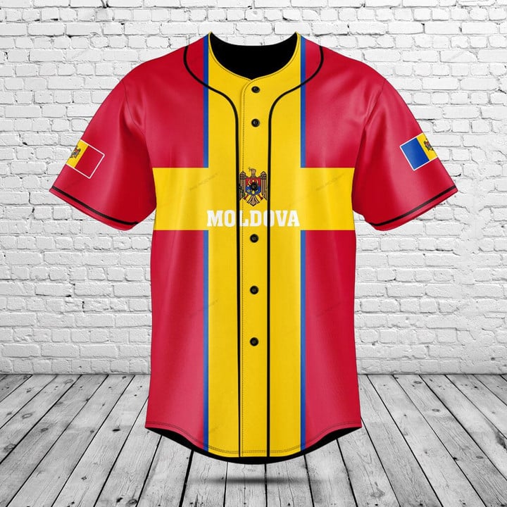 カスタム名モルドバ旗グラフィックボタンシャツ夏カジュアルメン - Mens Fashion Baseball Jersey のレビューと価格