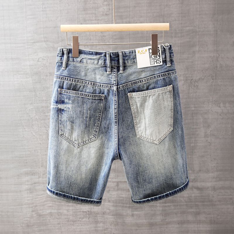 メンズショートジーンズパンツポケット付き洗濯ブルー男性デニム - Jeans Pants Fashion Men のレビューと価格