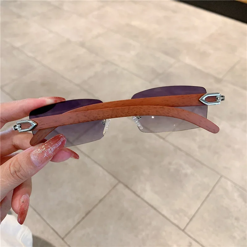 小さなリムレスサングラス男性女性木製高級ブランドレトロサング - Men'S Fashion Rimless Glasses のレビューと価格