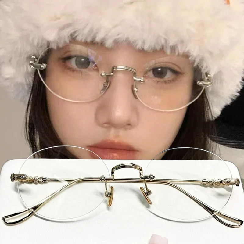 女性と男性のためのrimless楕円形メガネ、光学メガネ、ヴ - Men'S Fashion Rimless Glasses のレビューと価格