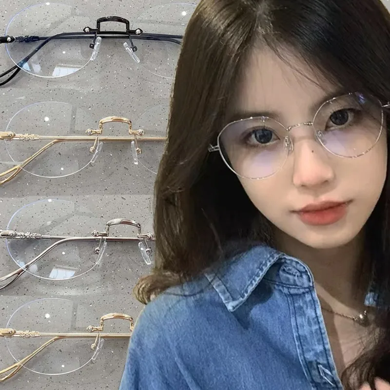 女性と男性のためのrimless楕円形メガネ、光学メガネ、ヴ - Men'S Fashion Rimless Glasses のレビューと価格