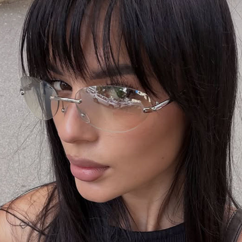 リムレスオーバルサングラス男性女性ファッション UV400  - Men'S Fashion Rimless Glasses のレビューと価格