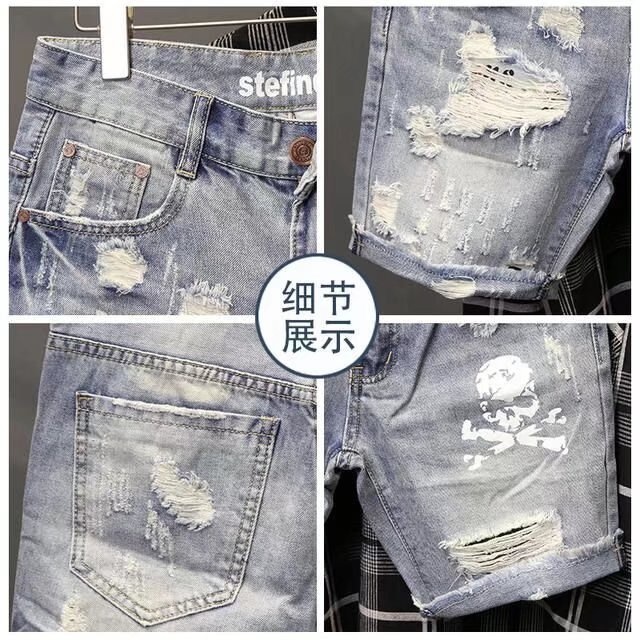 メンズの穴のある伸縮性のあるサマージーンズ,フィットしたファ - Jeans Pants Fashion Men のレビューと価格