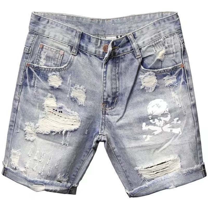 メンズの穴のある伸縮性のあるサマージーンズ,フィットしたファ - Jeans Pants Fashion Men のレビューと価格