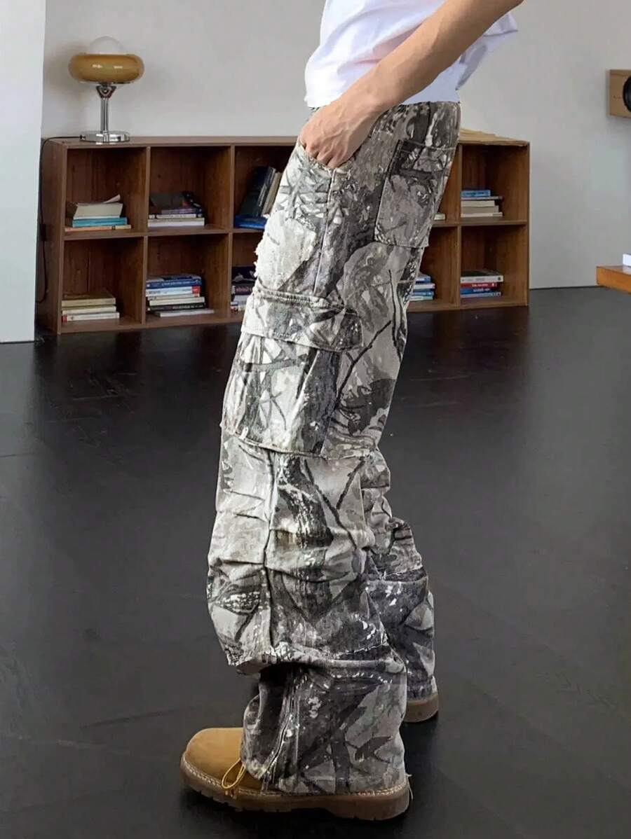 メンズファッションカーゴパンツ、リーフプリント、ルーズフレア - Mens Fashion In The 2000S のレビューと価格