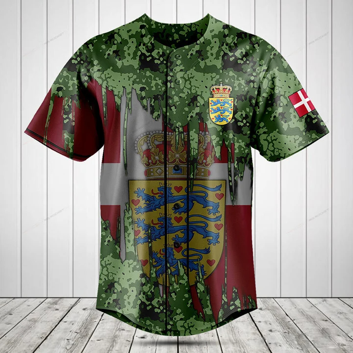 カスタム名デンマーク国旗グラフィックボタンシャツ夏カジュアル - Mens Fashion Baseball Jersey のレビューと価格