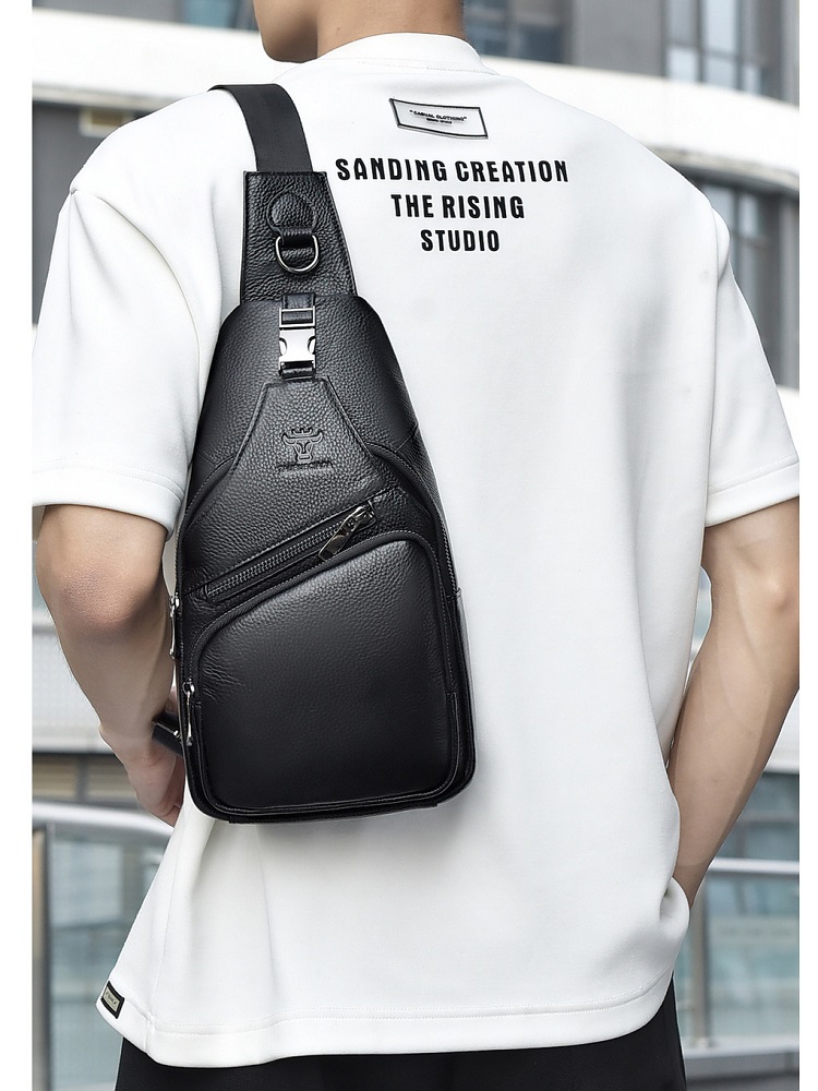 2026 本革メンズチェストバッグ第一層牛革クロスボディバッ - Men Fashion Korean Style のレビューと価格