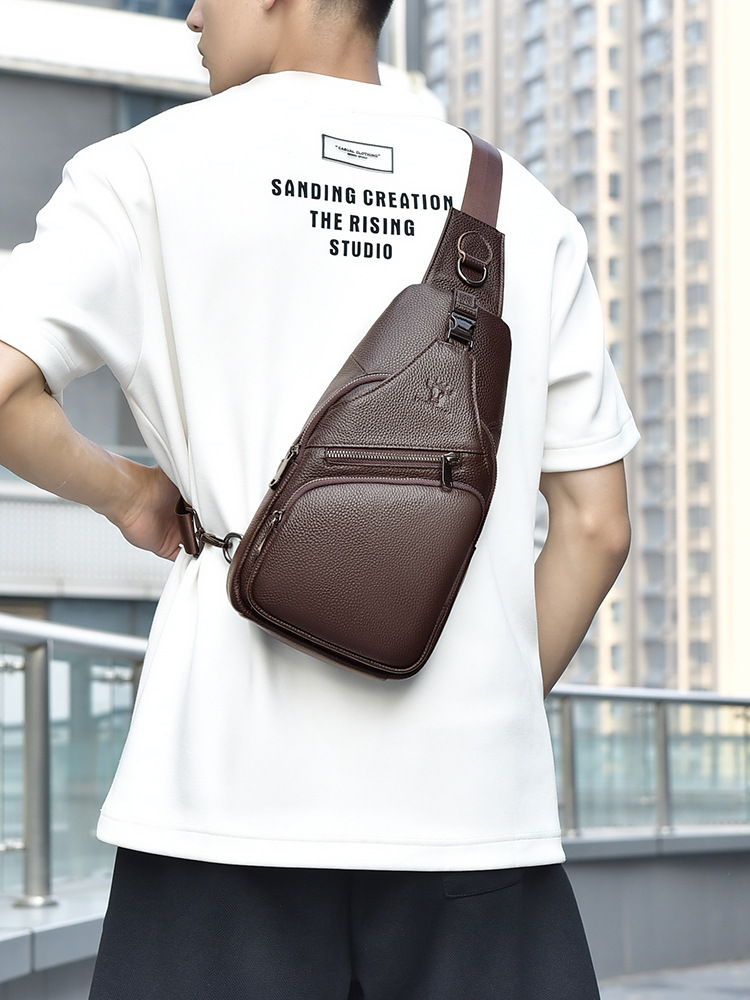 2026 本革メンズチェストバッグ第一層牛革クロスボディバッ - Men Fashion Korean Style のレビューと価格